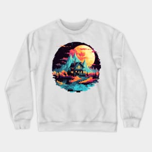 Landscape Countryside Cottage Vacation Relaxing Abstract Crewneck Sweatshirt